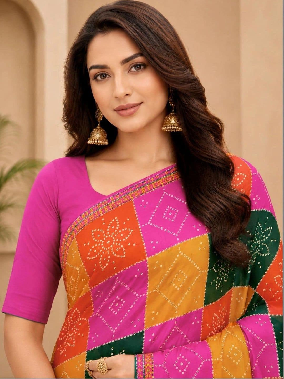 SAMANTHA Bandhani Poly Georgette Leheriya Saree thumbnail 3