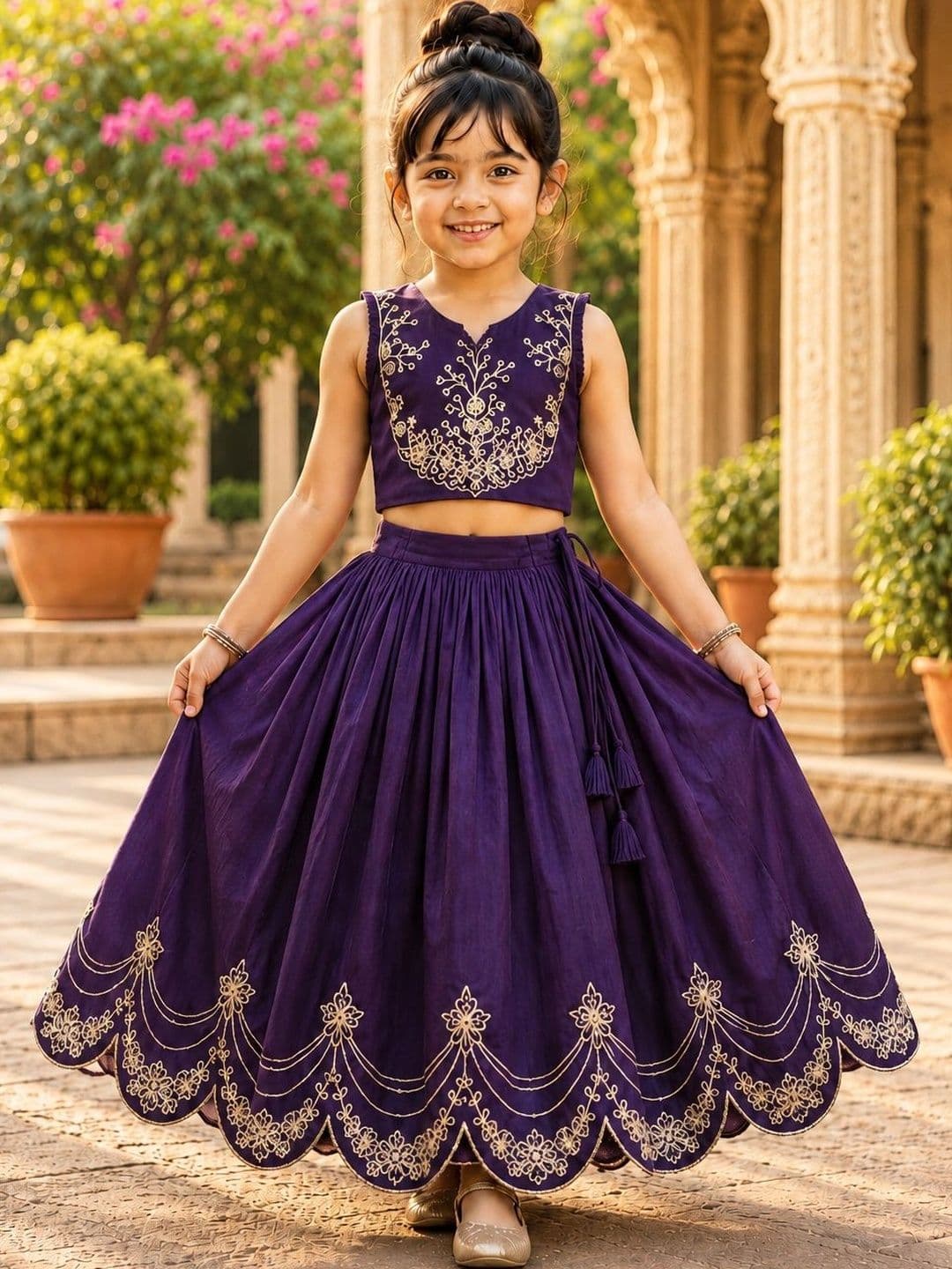 Sangria Girls Embroidered Thread Work Ready to Wear Lehenga & - view 1