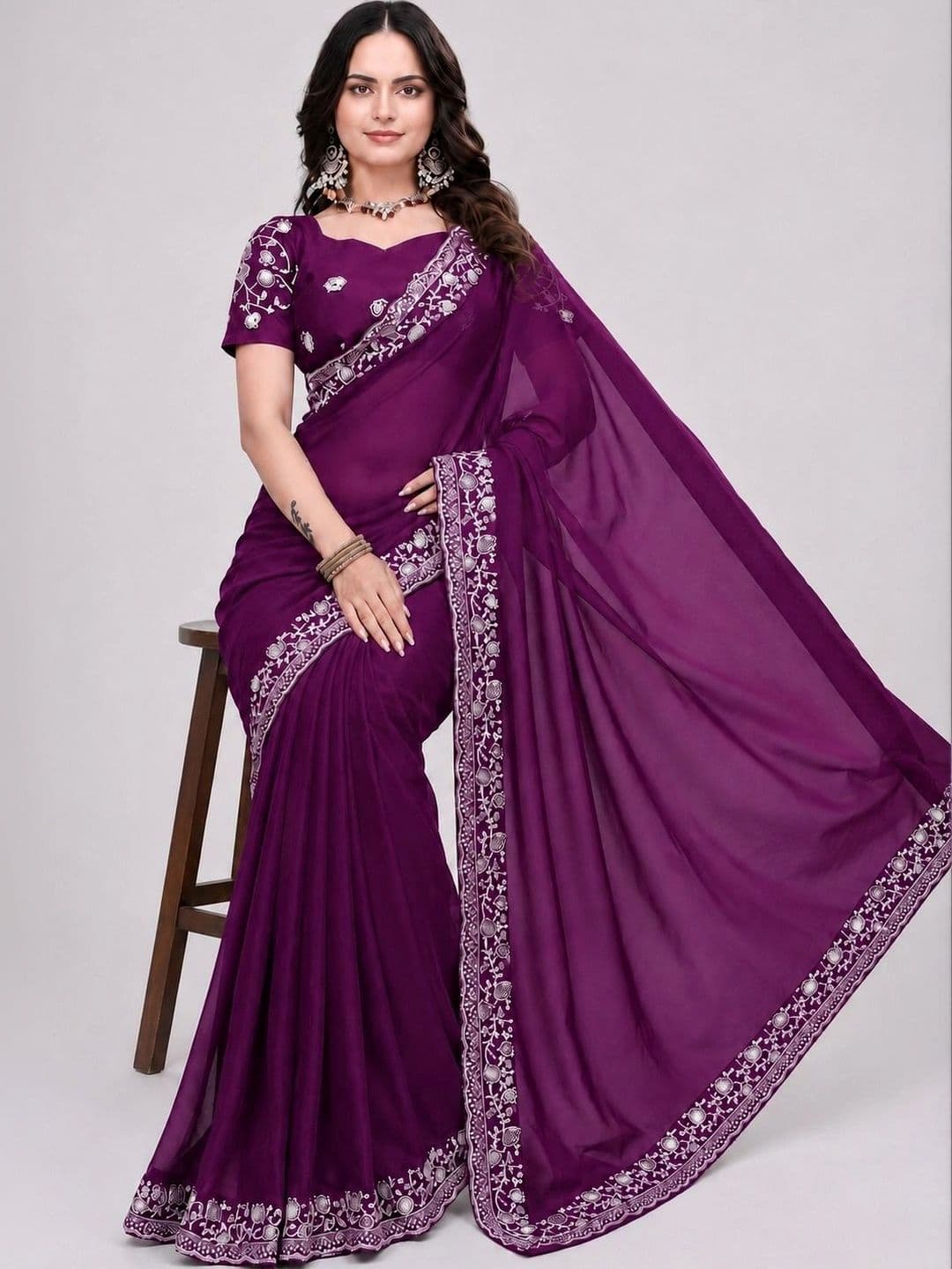 RENBRIZA Poly Georgette Saree thumbnail 5