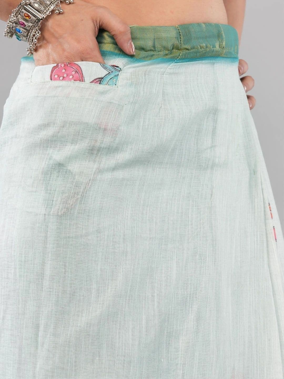 SAMANTHA Floral Zari Linen Blend Belted Saree thumbnail 5