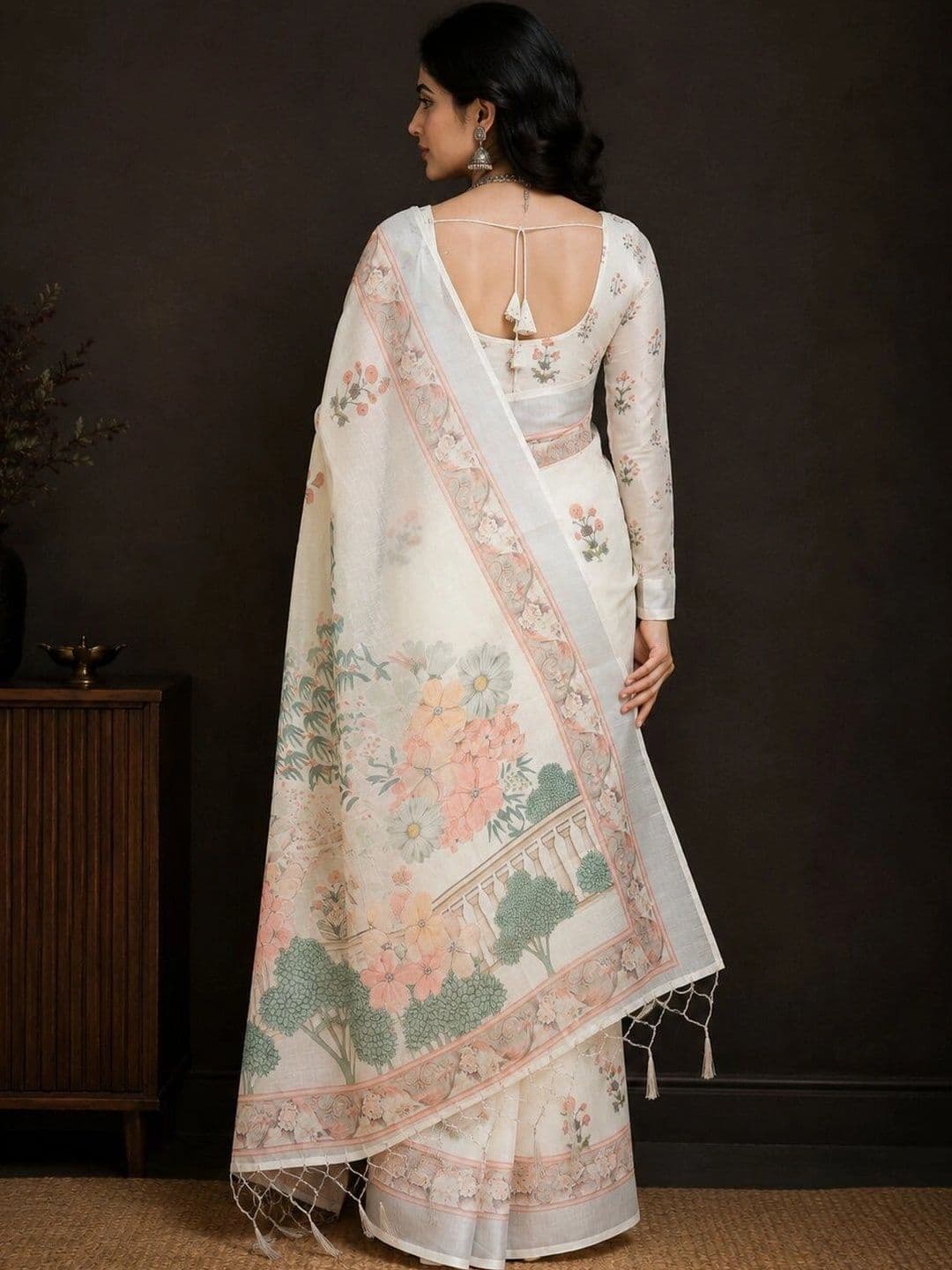 Moda Rapido Floral Linen Blend Bhagalpuri Saree thumbnail 2
