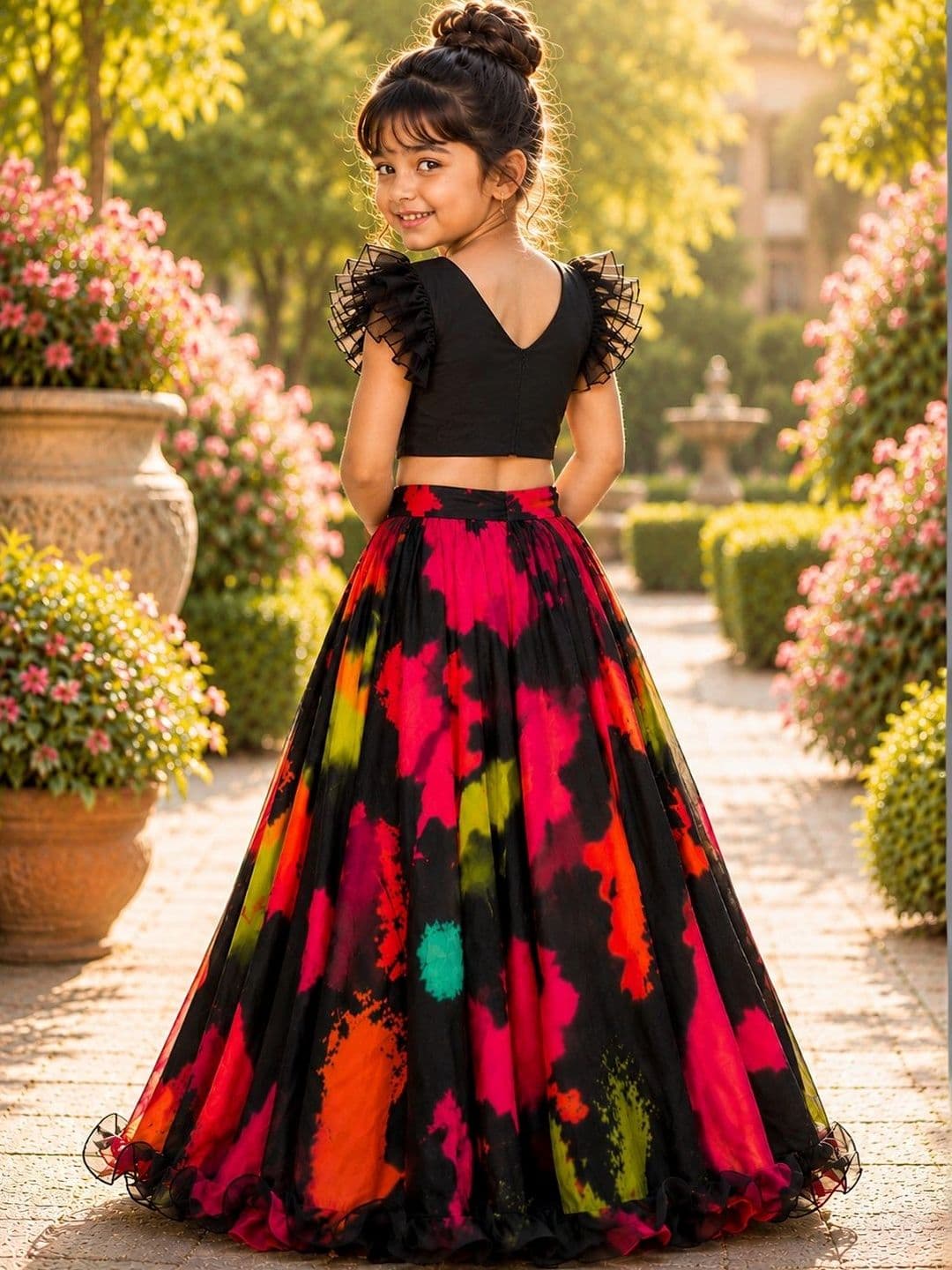 Sangria Girls Tie and Dye Ready to Wear Lehenga & thumbnail 5