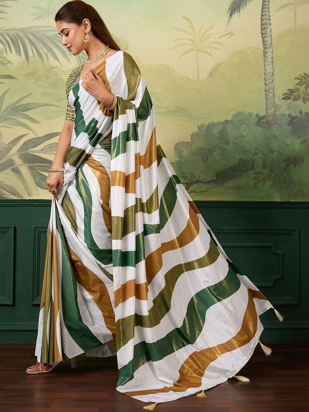 DWIJA FASHION Striped Silk Blend Saree thumbnail 2