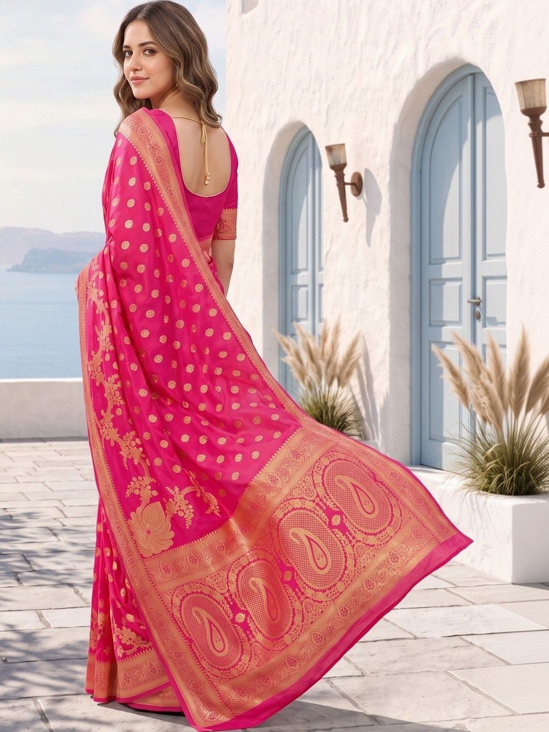 ROOP RADHIKA Woven Design Zari Silk Blend Designer Banarasi Saree thumbnail 2