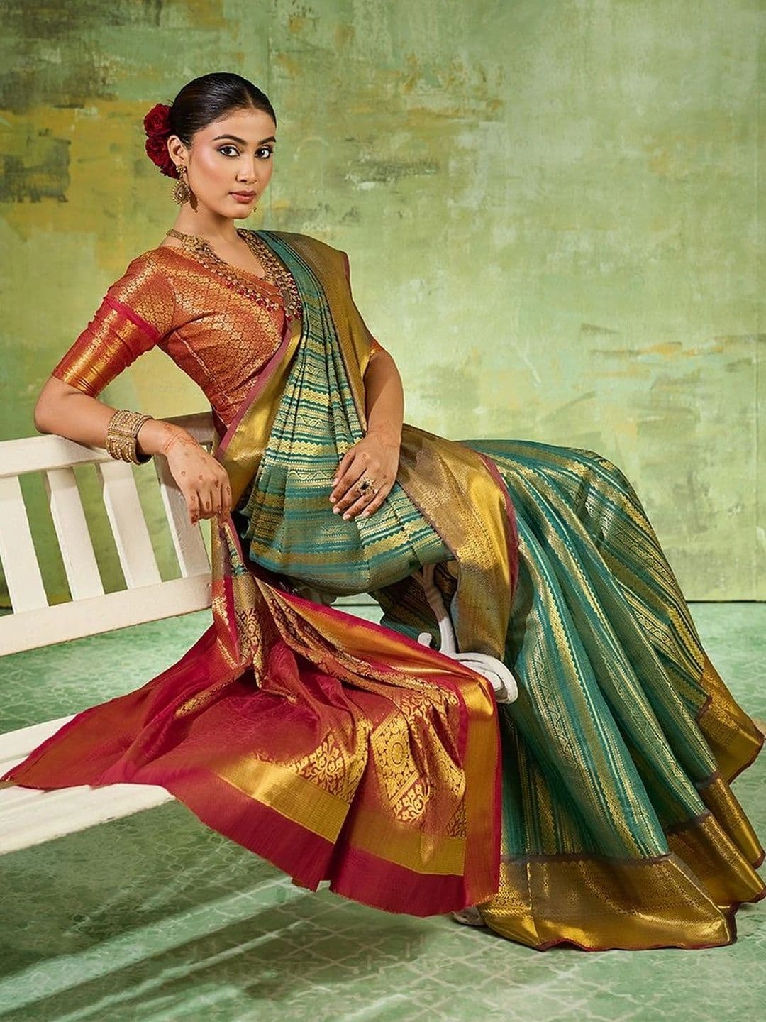 Dhaaga Ghar Woven Design Zari Silk Blend Designer Kanjeevaram Saree thumbnail 3