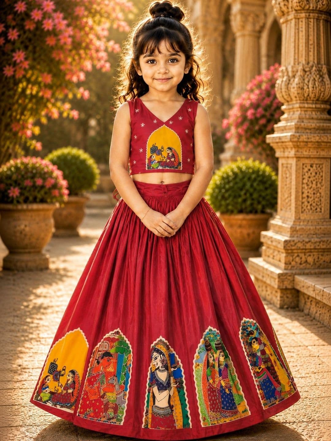 Sangria Girls Printed Thread Work Ready to Wear Lehenga & - view 1