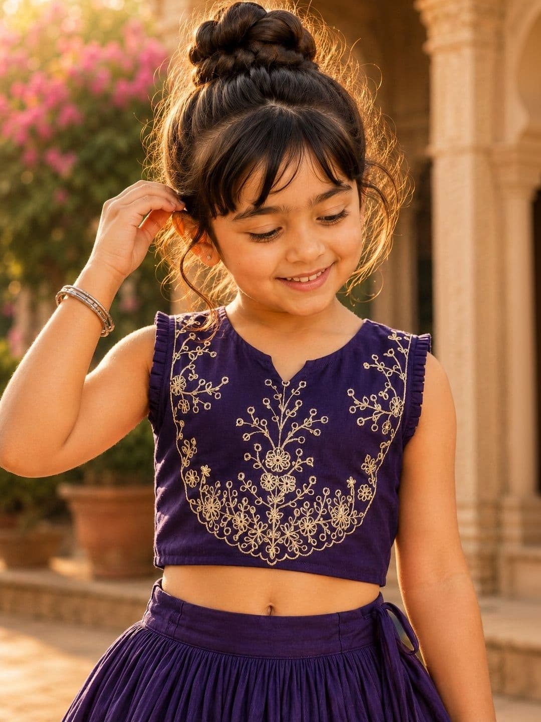 Sangria Girls Embroidered Thread Work Ready to Wear Lehenga & thumbnail 2