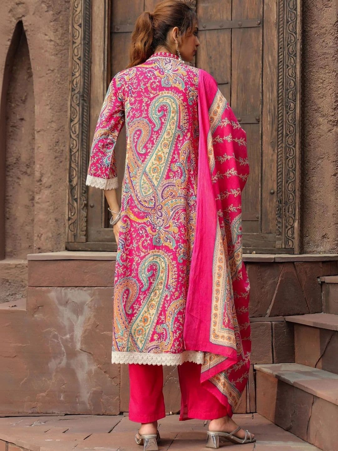 Viharini Women Paisley Printed Empire Kurta with Palazzos & With Dupatta thumbnail 3
