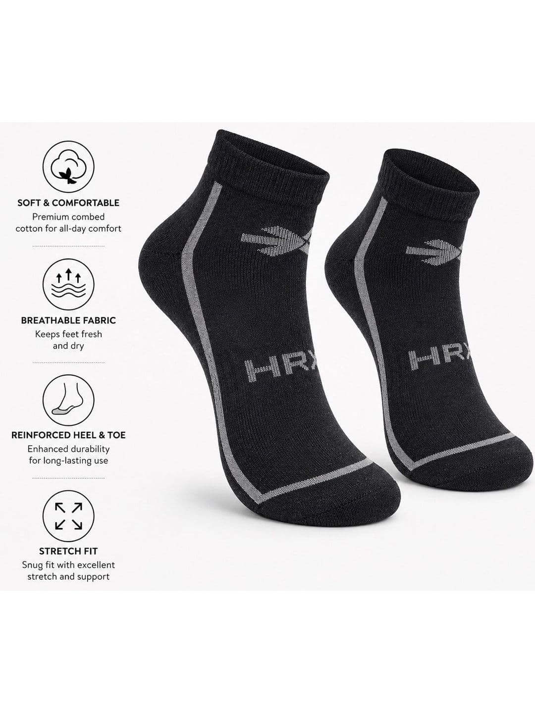 HRX by Hrithik Roshan Unisex Pack of 5 Cotton Blend Assorted Patterned Ankle Length Socks thumbnail 6