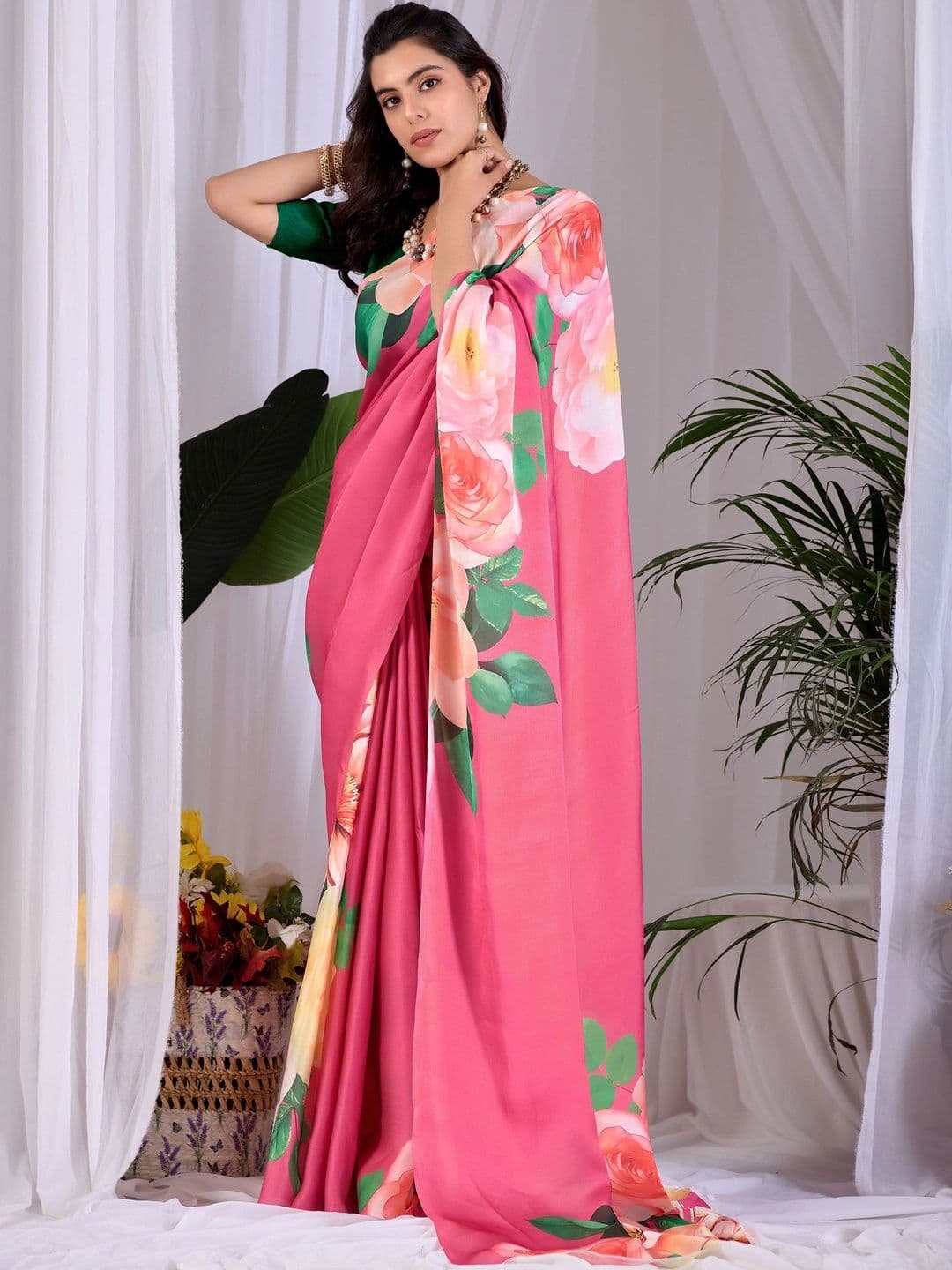 all about you Floral Satin Designer Saree thumbnail 7
