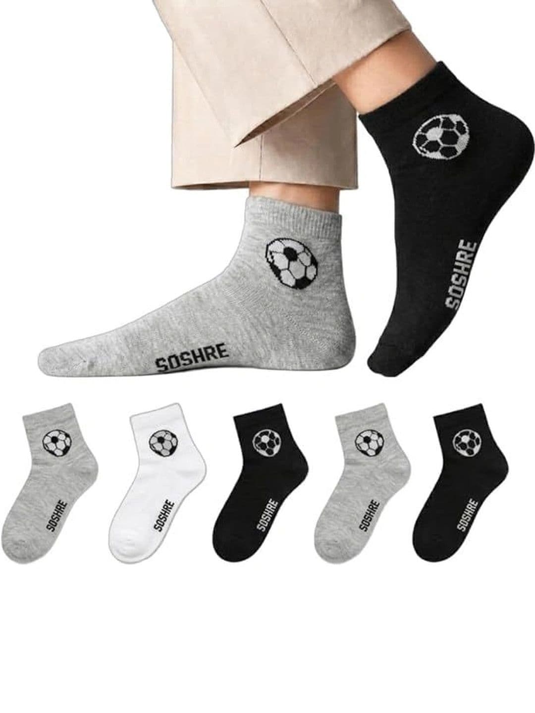 SOSHRE Men Pack of 3 Cotton Assorted Patterned Ankle Length Socks thumbnail 3