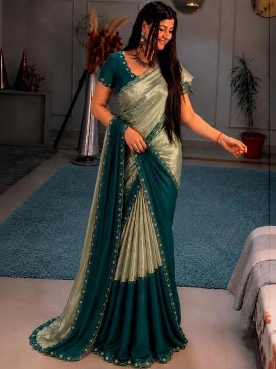 Lapetiya Clothing Embroidered Satin Saree - view 1