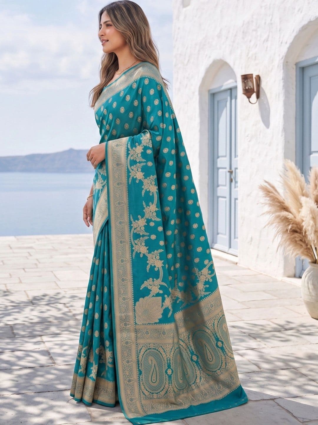 ROOP RADHIKA Woven Design Zari Silk Blend Designer Banarasi Saree thumbnail 5