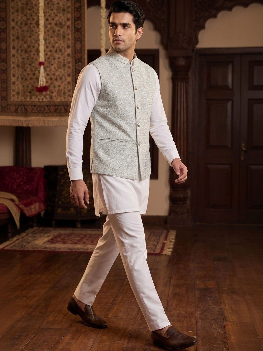 Shiv Leela Embroidered Mandarin Collar Nehru Jacket thumbnail 2