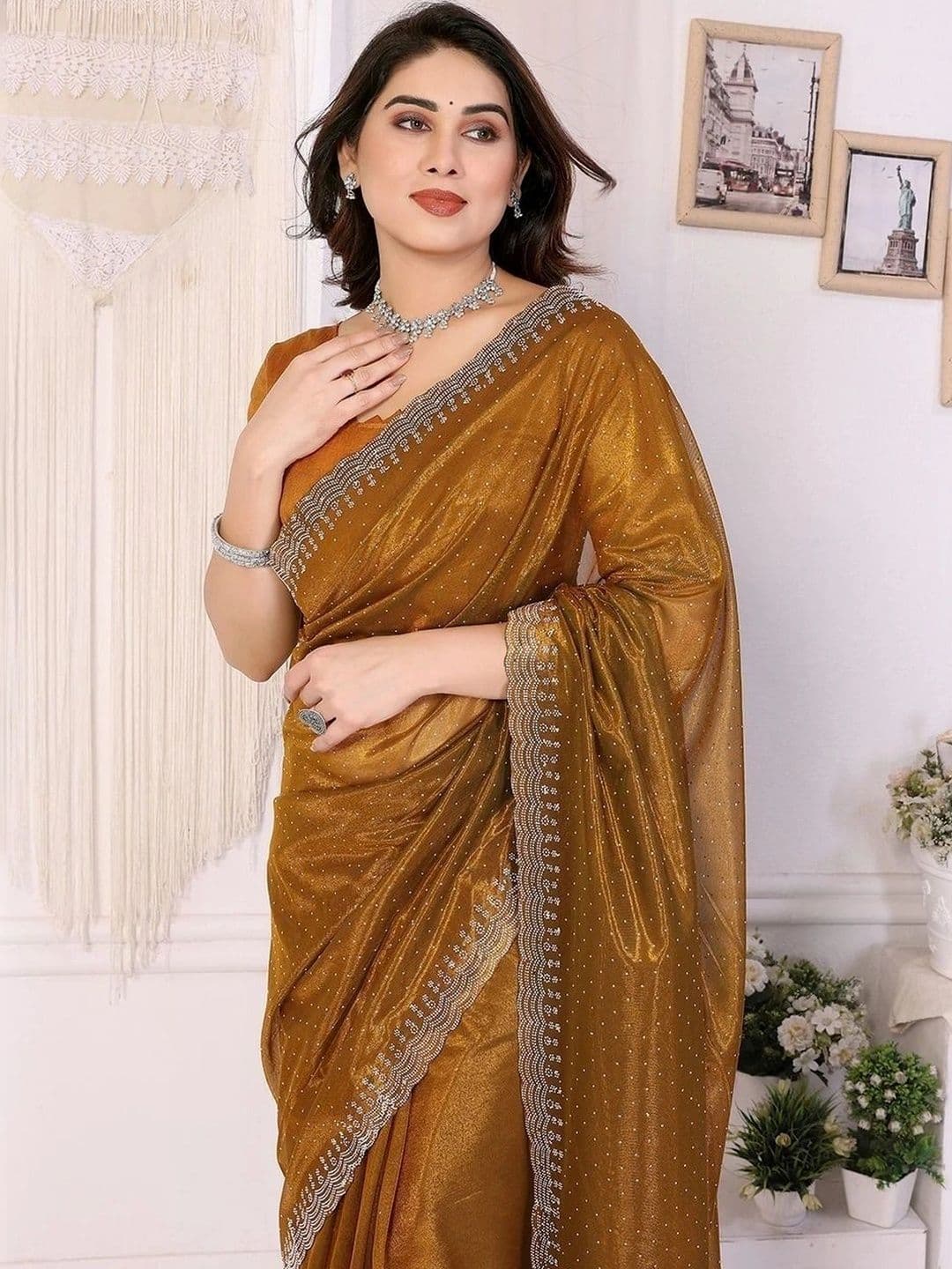 RENBRIZA Embellished Net Saree thumbnail 6