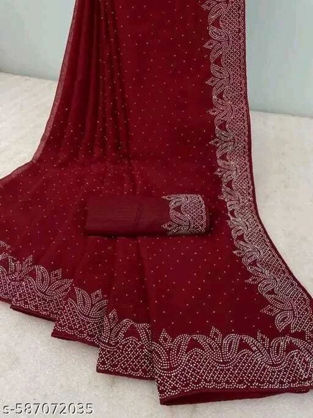 RENBRIZA Embellished Poly Georgette Saree - view 1