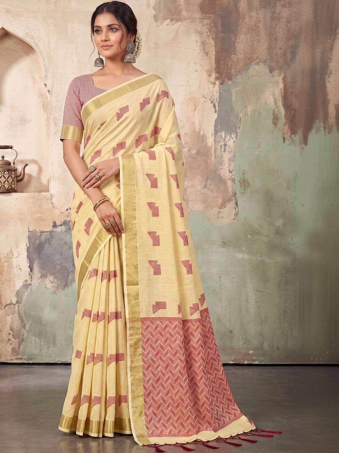 Dhaaga Ghar Woven Design Zari Linen Blend Designer Saree - view 1