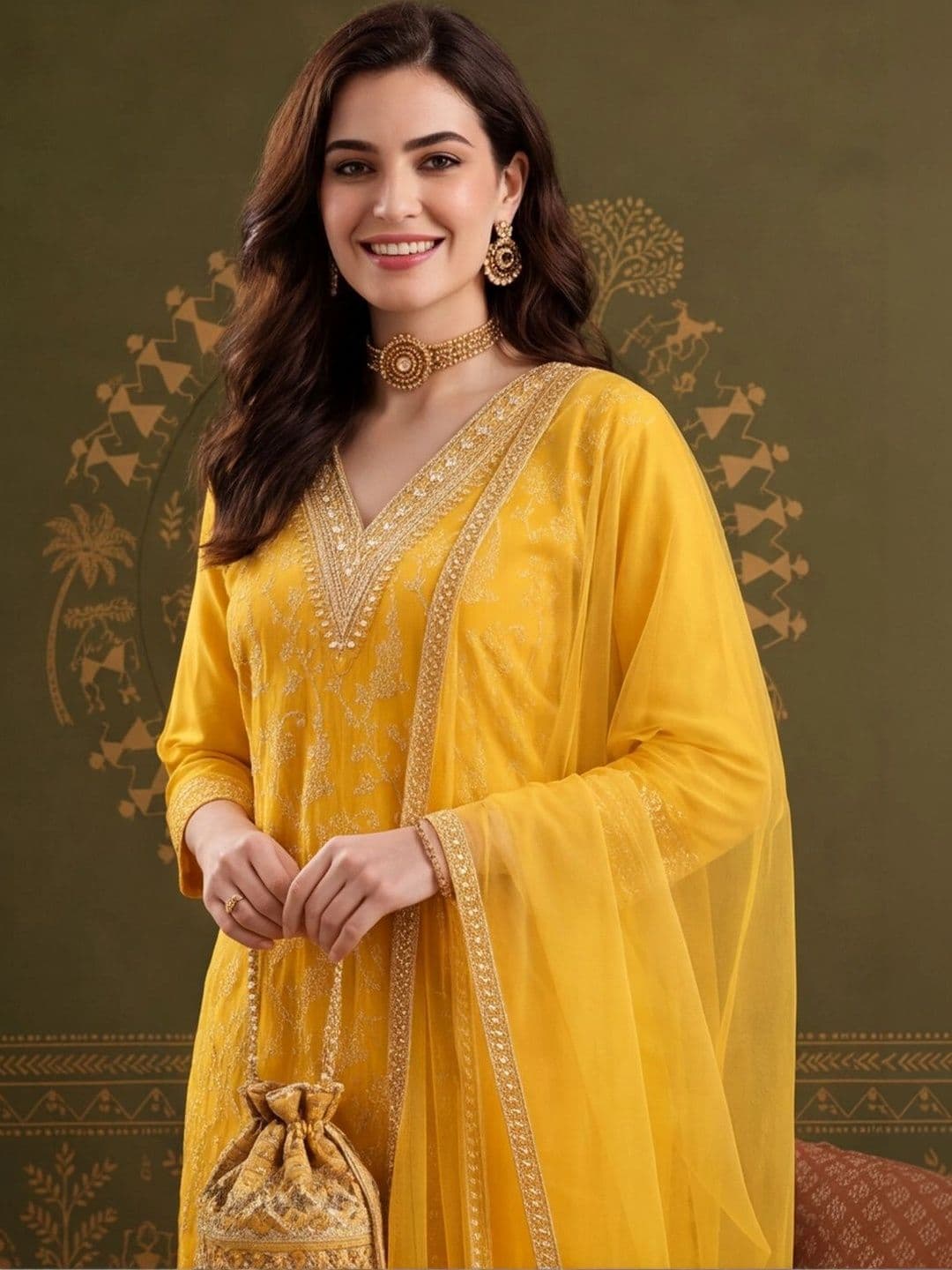 Anouk Women Ethnic Motifs Embroidered Regular Kurta with Trousers & With Dupatta thumbnail 4