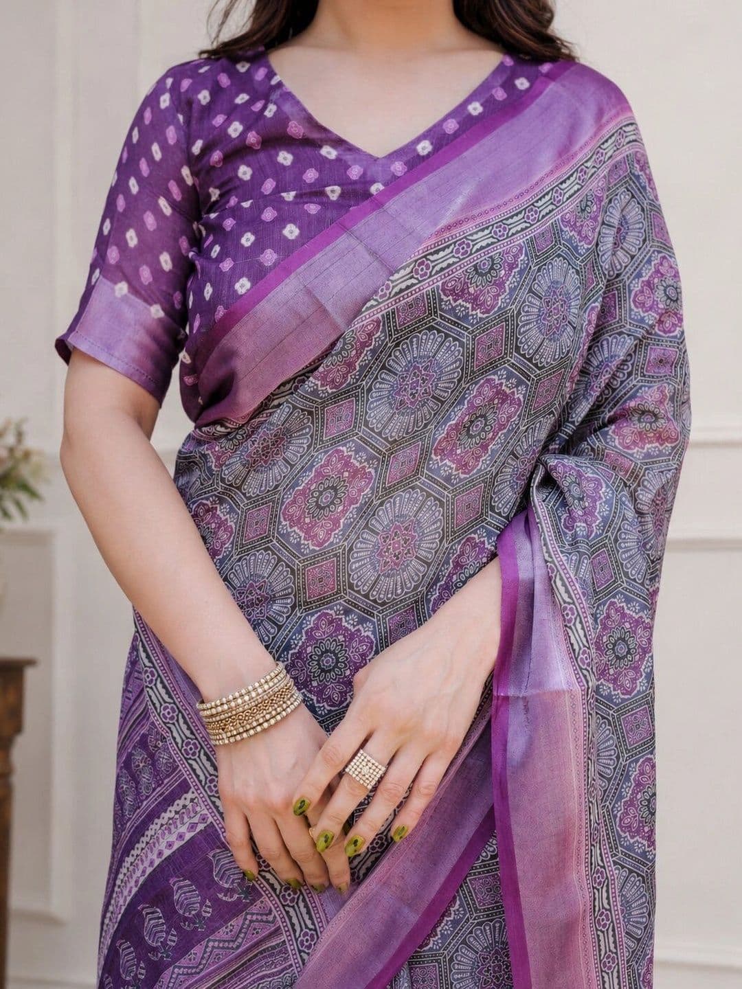 HERE&NOW Kalamkari Linen Blend Bhagalpuri Saree thumbnail 4