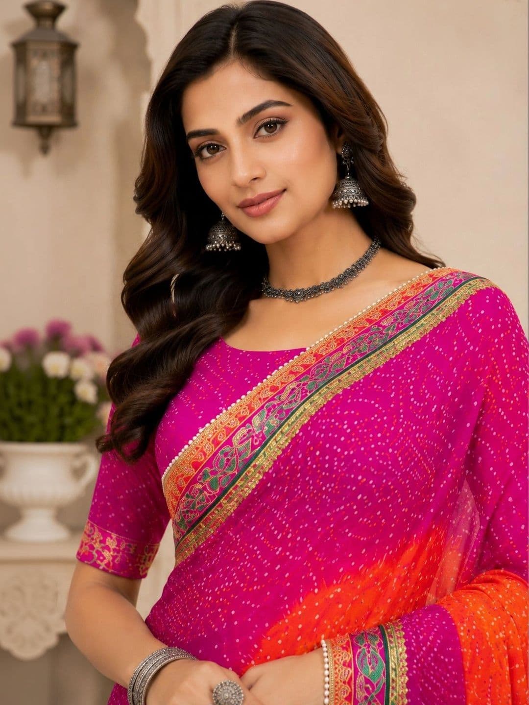 RENBRIZA Bandhani Poly Georgette Saree thumbnail 4