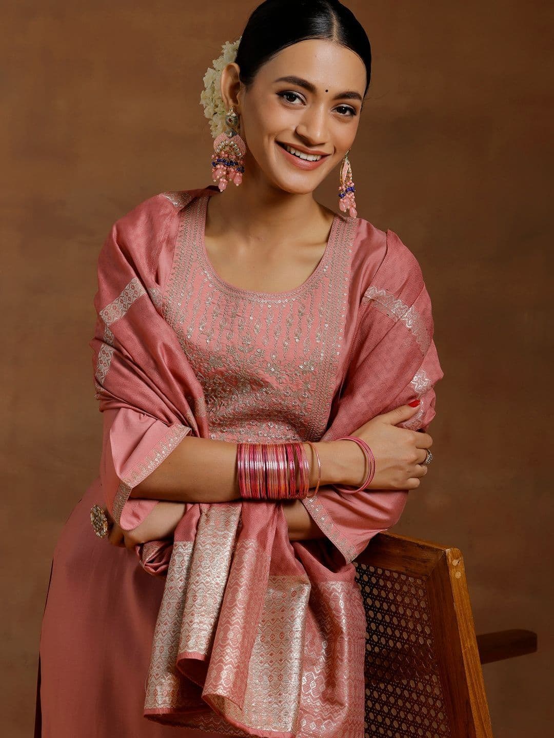 Gerua By Libas Women Floral Yoke Design Regular Kurta with Salwar & With Dupatta thumbnail 4