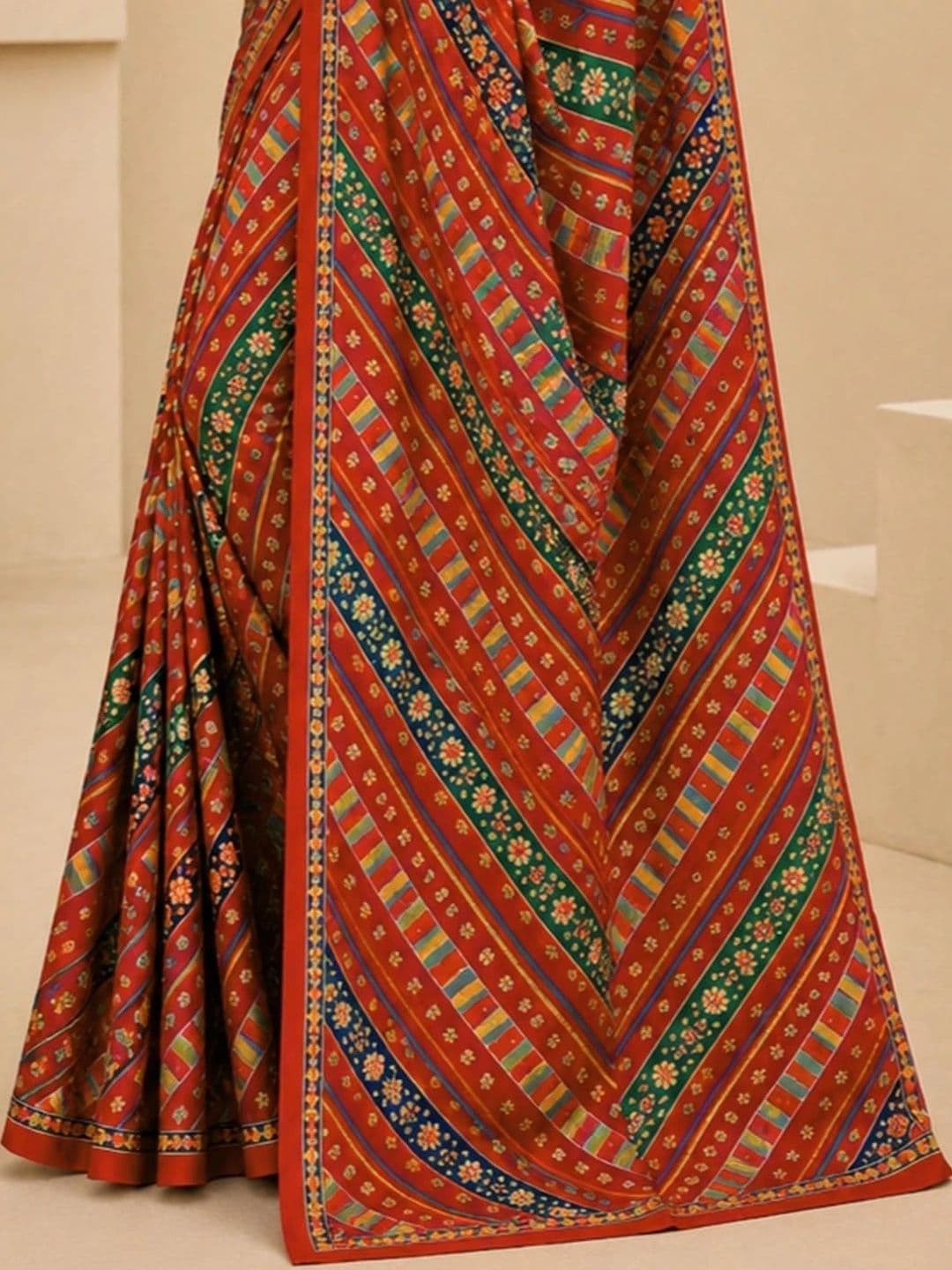 SAMANTHA Striped Poly Georgette Leheriya Saree thumbnail 2