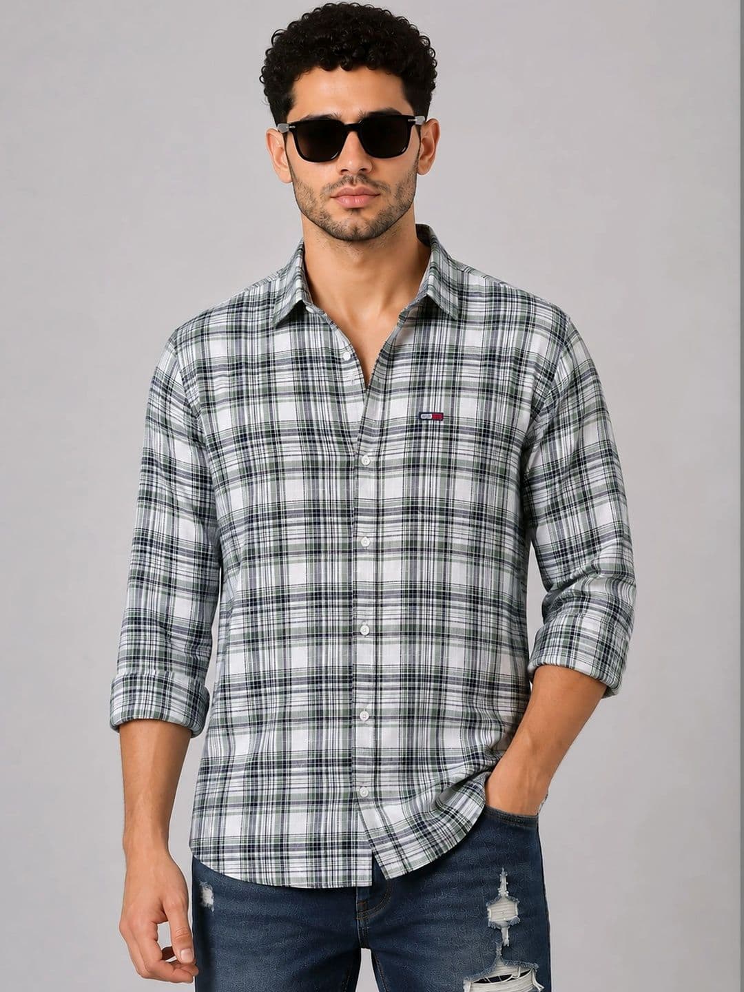 U.S. PITCHERS Men Modern Slim Fit Tartan Checks Checked Casual Shirt - view 1