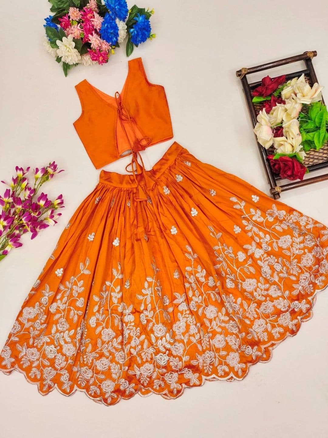 Sangria Girls Embroidered Thread Work Ready to Wear Lehenga & thumbnail 4