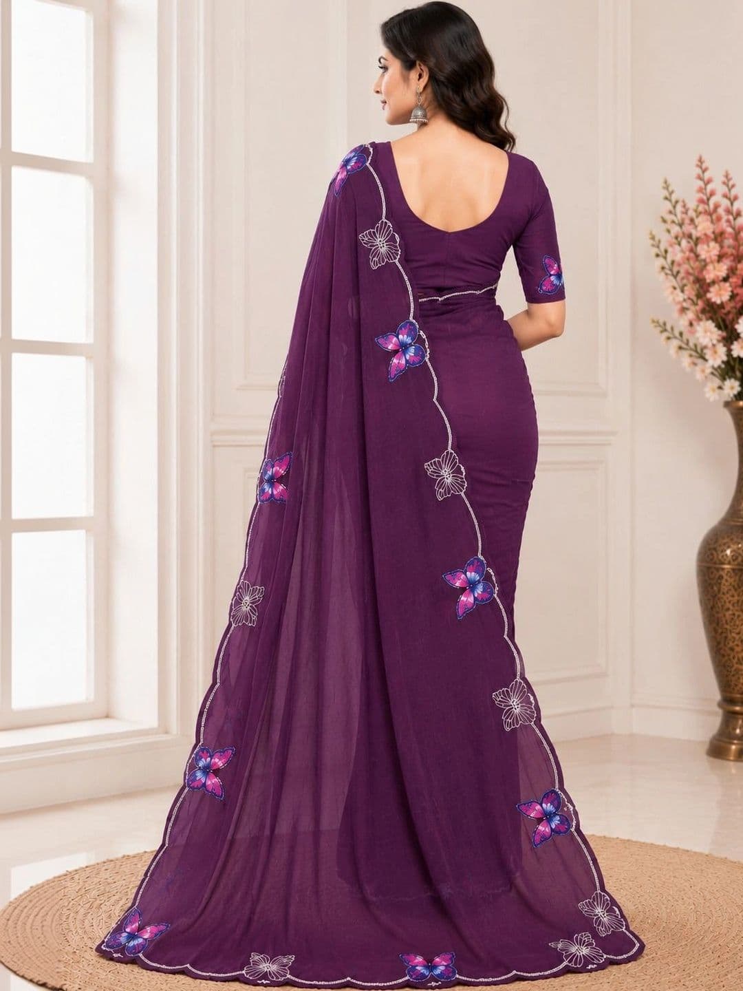 RENBRIZA Embroidered Poly Georgette Saree thumbnail 2