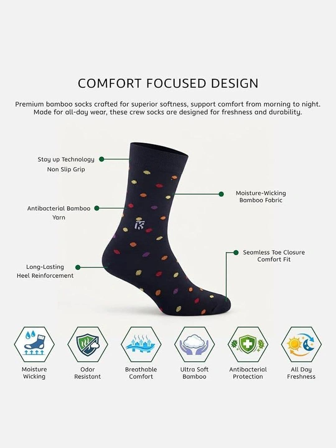 Kikitoes Men Pack of 2 Bamboo Assorted Patterned Above Ankle Length Socks thumbnail 6