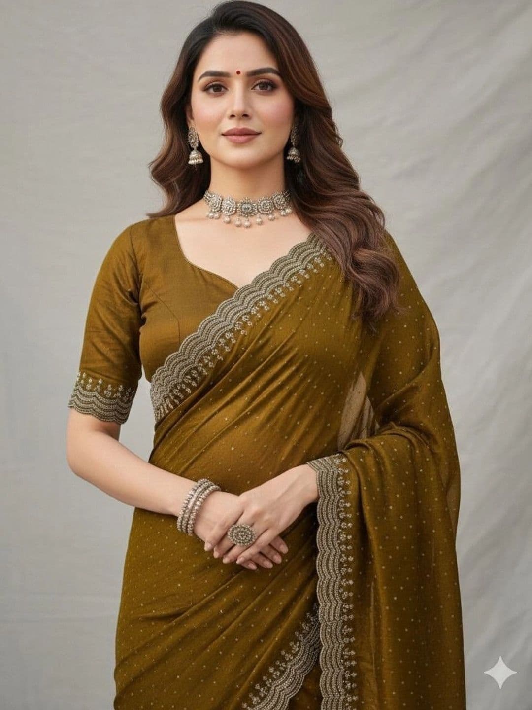 RENBRIZA Polka Dot Embroidered Net Saree thumbnail 3