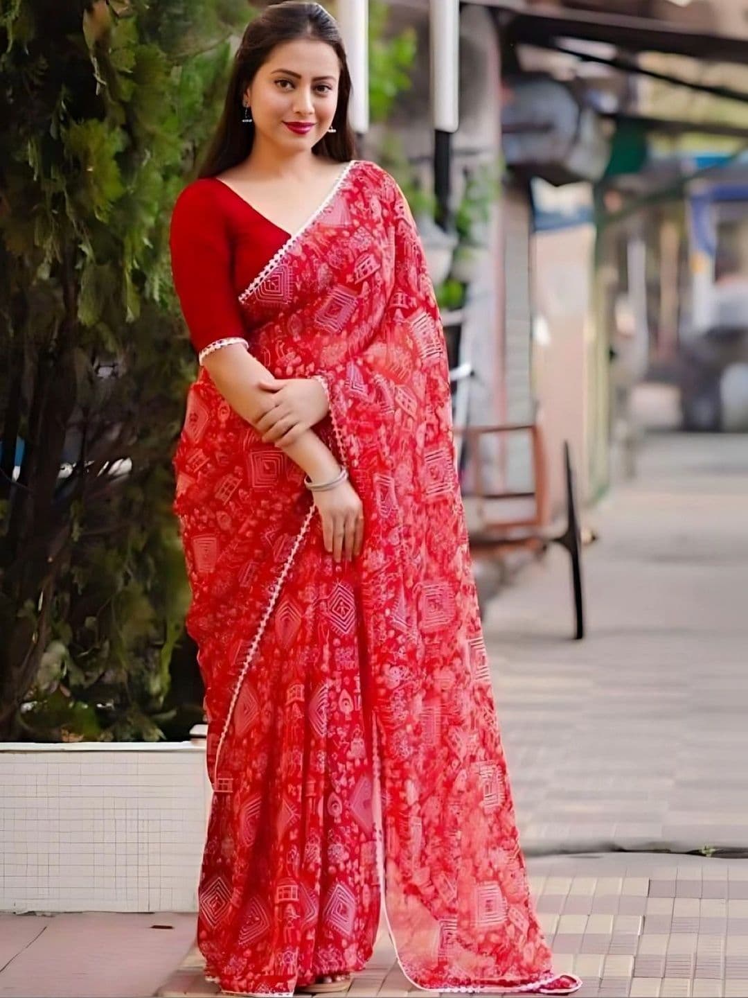 RENBRIZA Kalamkari Poly Georgette Saree - view 1