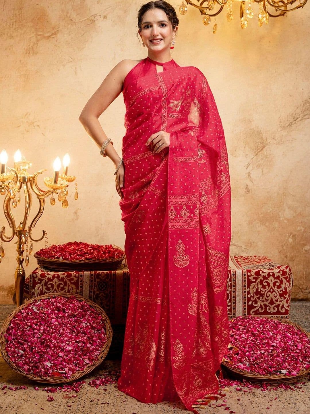 KALINI Bandhani Zari Poly Chiffon Fusion Bandhani Saree - view 1