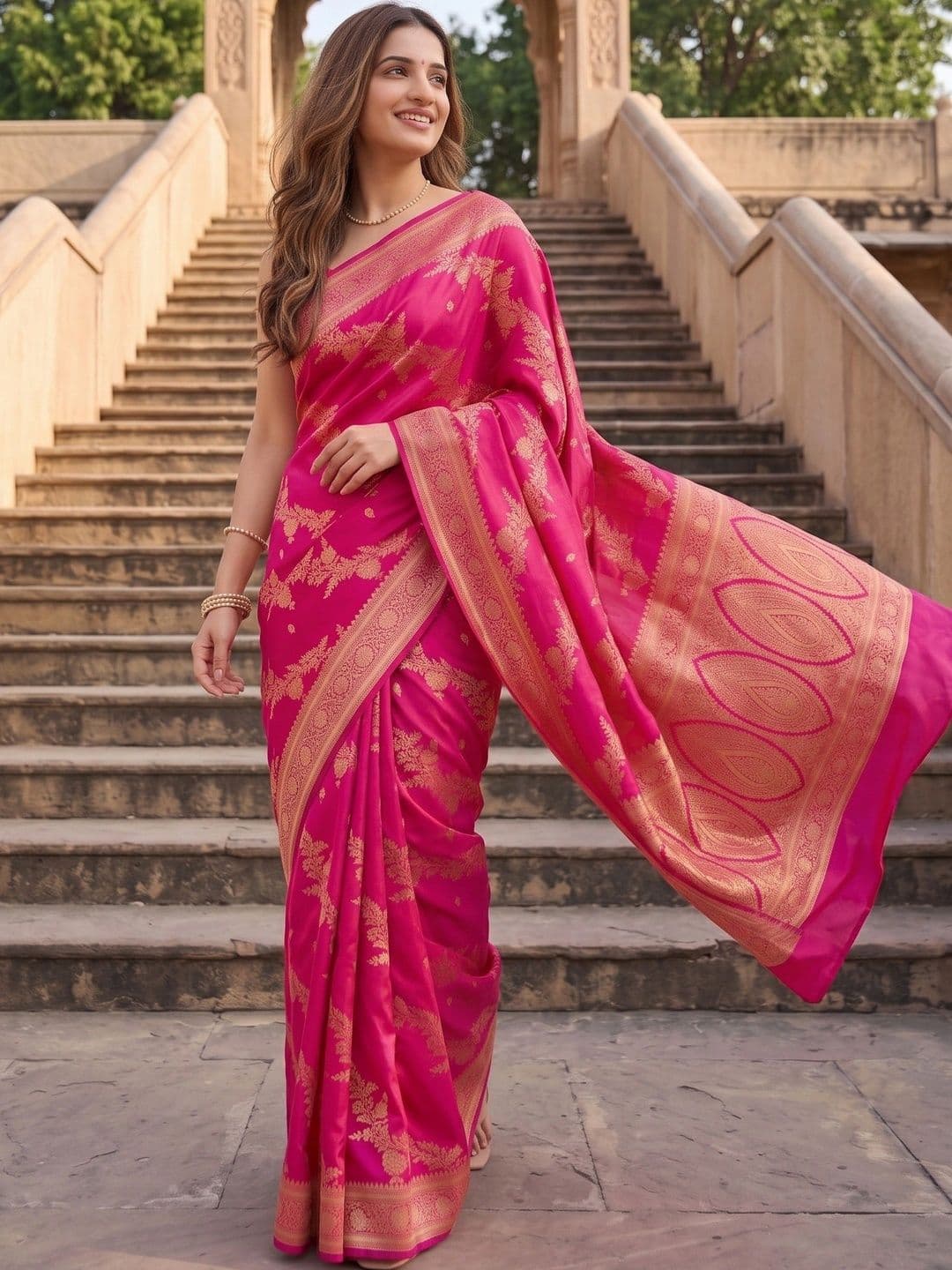 ROOP RADHIKA Woven Design Zari Silk Blend Designer Banarasi Saree thumbnail 4