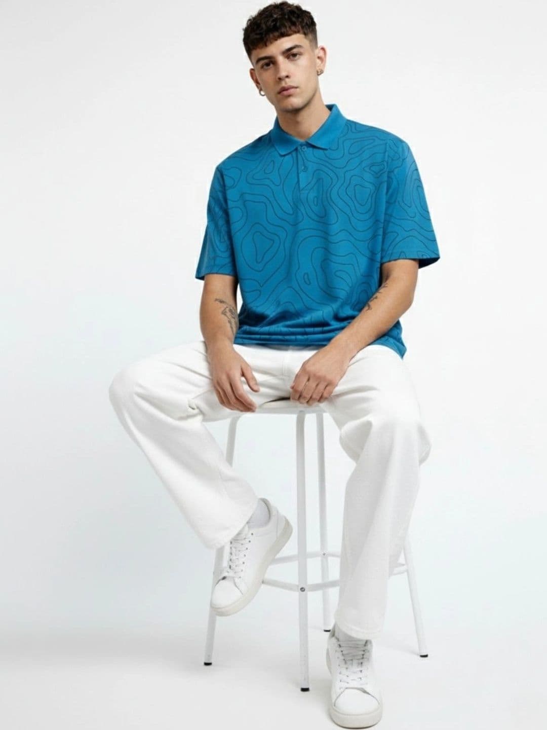 HERE&NOW Men Printed Polo Collar T-shirt thumbnail 3