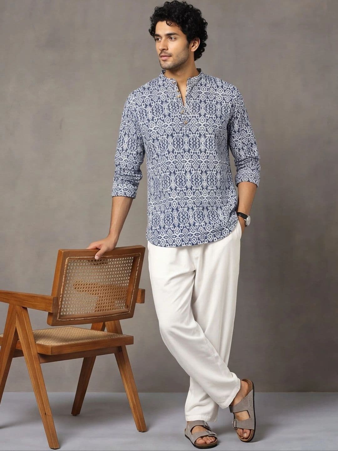 Navibhu Printed Pure Cotton Mandarin Collar Short Kurta - view 1