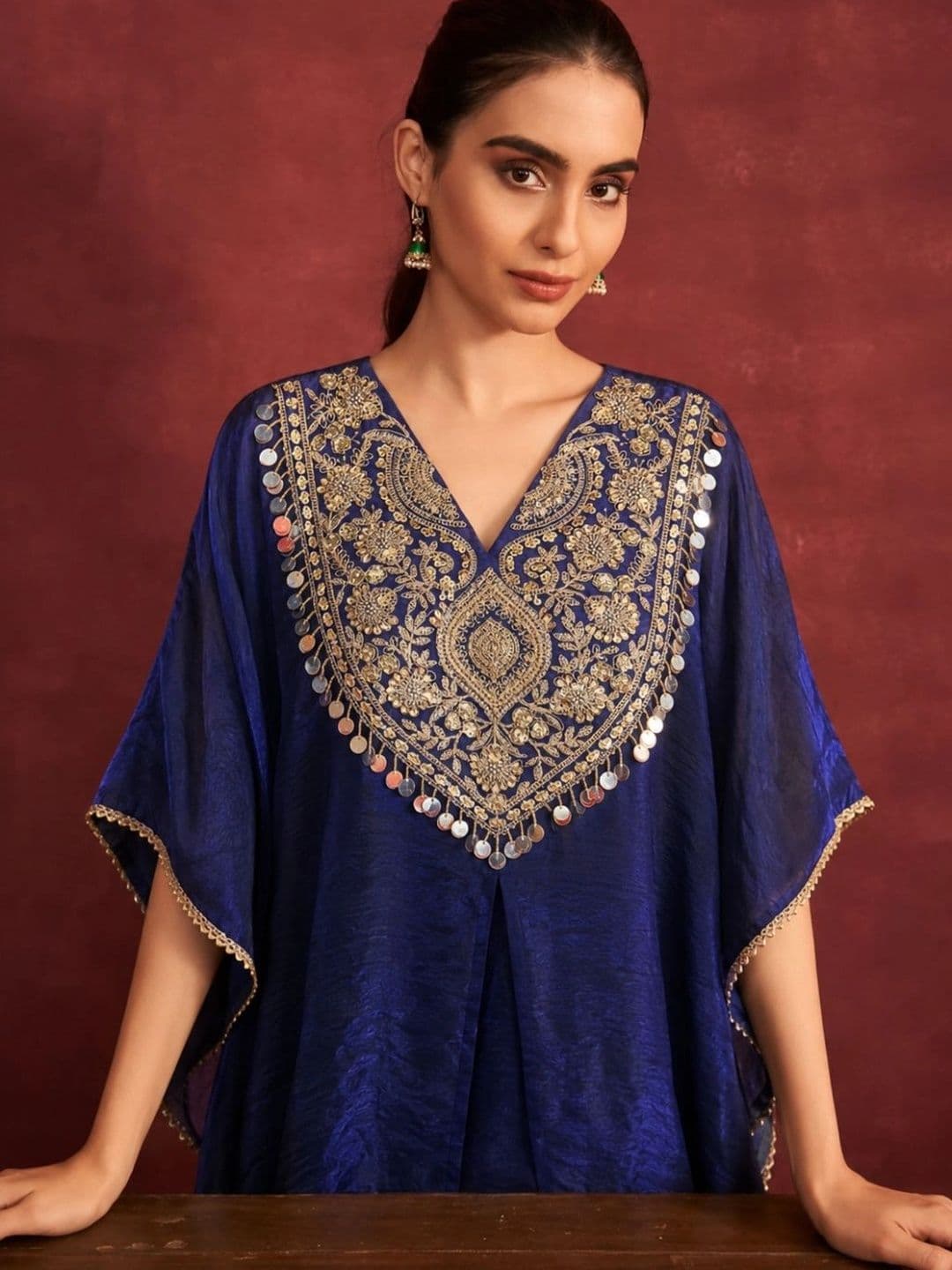 Colors  of Earth Colors of Earth Women Ethnic Motifs Embroidered Regular Mirror Work Pure Silk Kurta with Palazzos thumbnail 4