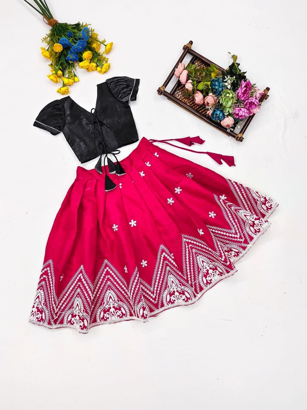 Sangria Girls Embellished Thread Work Ready to Wear Lehenga & thumbnail 2