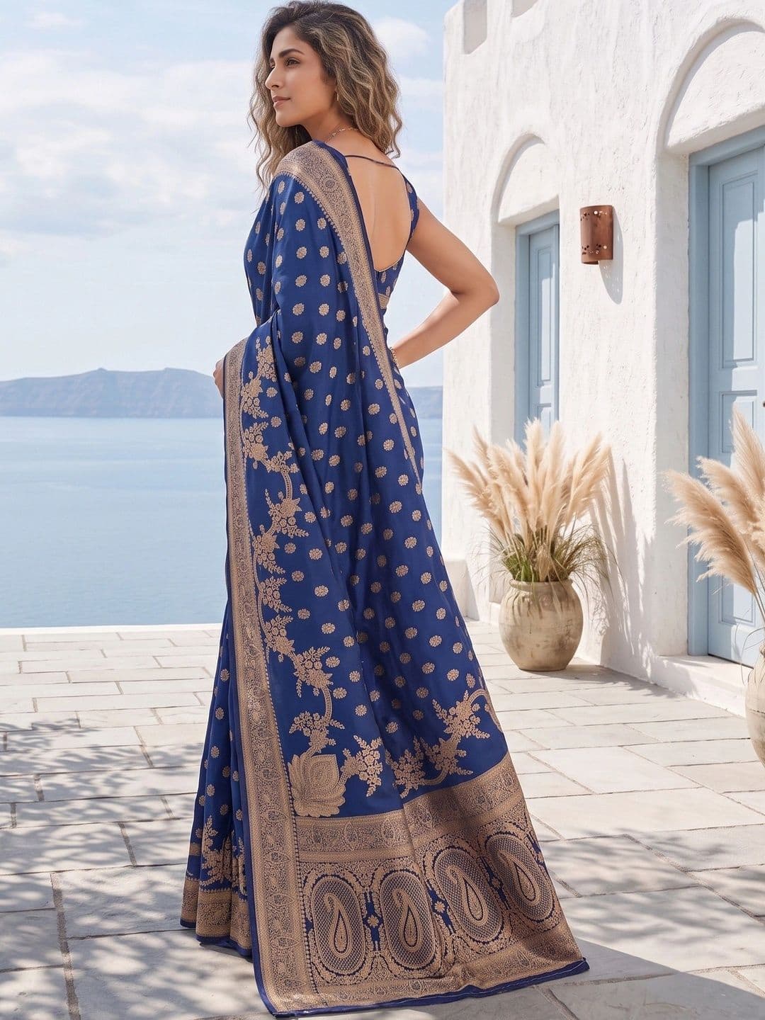 ROOP RADHIKA Woven Design Zari Silk Blend Designer Banarasi Saree thumbnail 6
