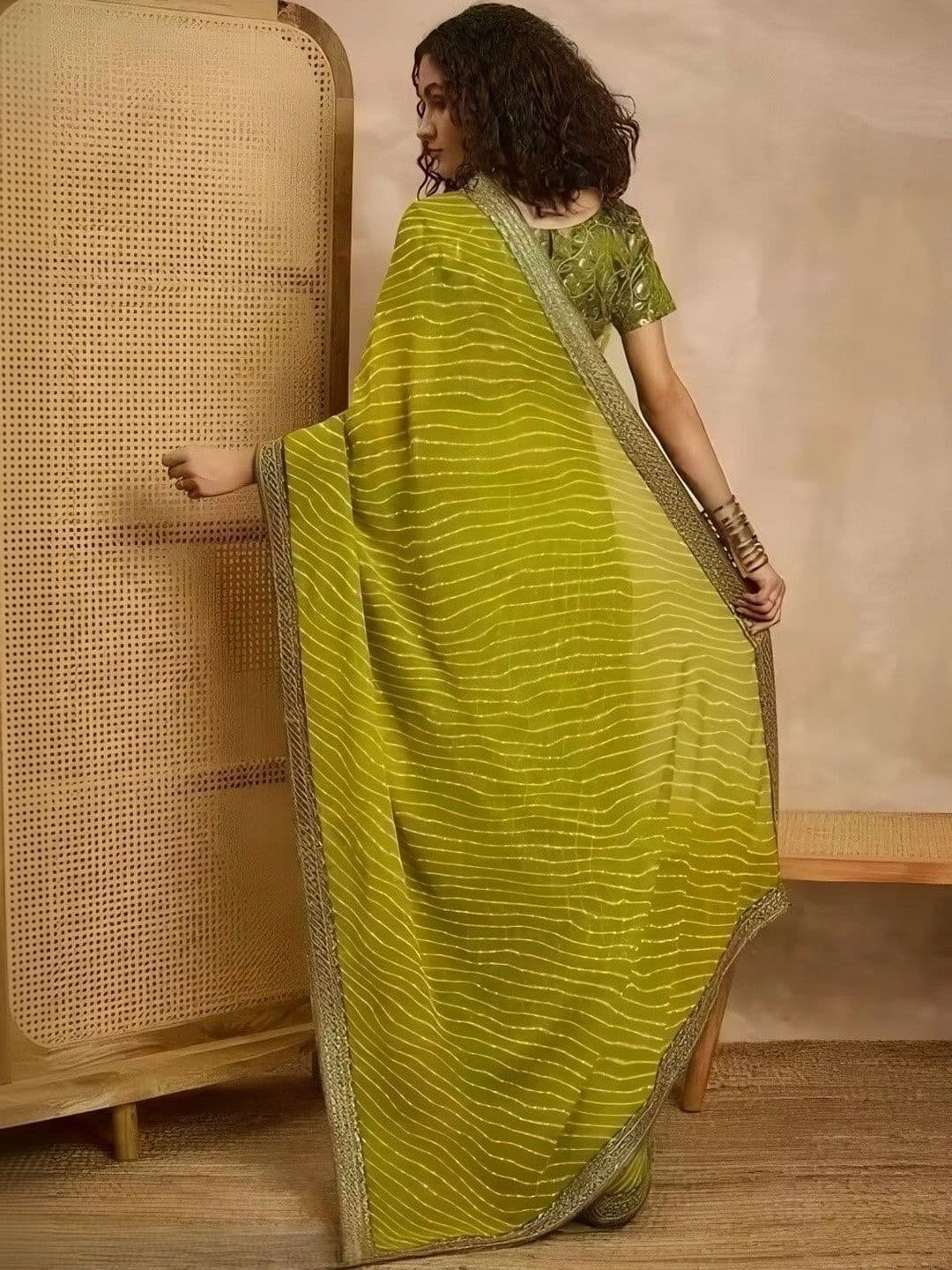RENBRIZA Leheriya Poly Georgette Saree thumbnail 5