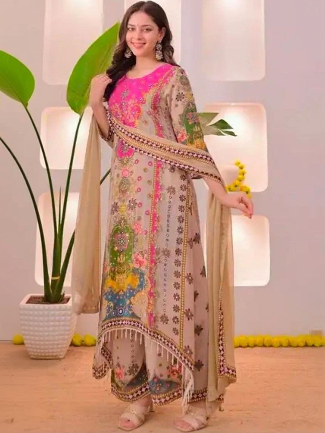 GMA Women Ethnic Motifs Printed Regular Kurta with Palazzos & With Dupatta - view 1