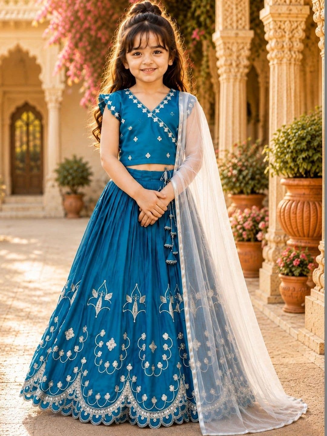 Sangria Girls Embroidered Mirror Work Ready to Wear Lehenga & - view 1
