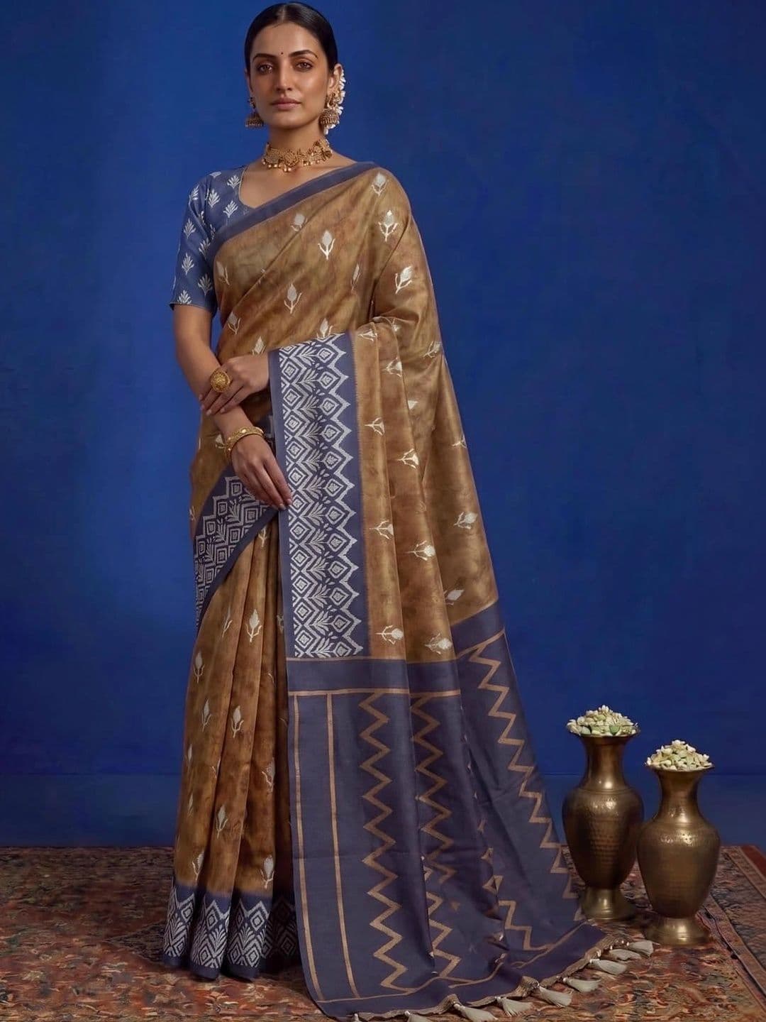 SAMANTHA Zari Silk Blend Ikat Saree - view 1