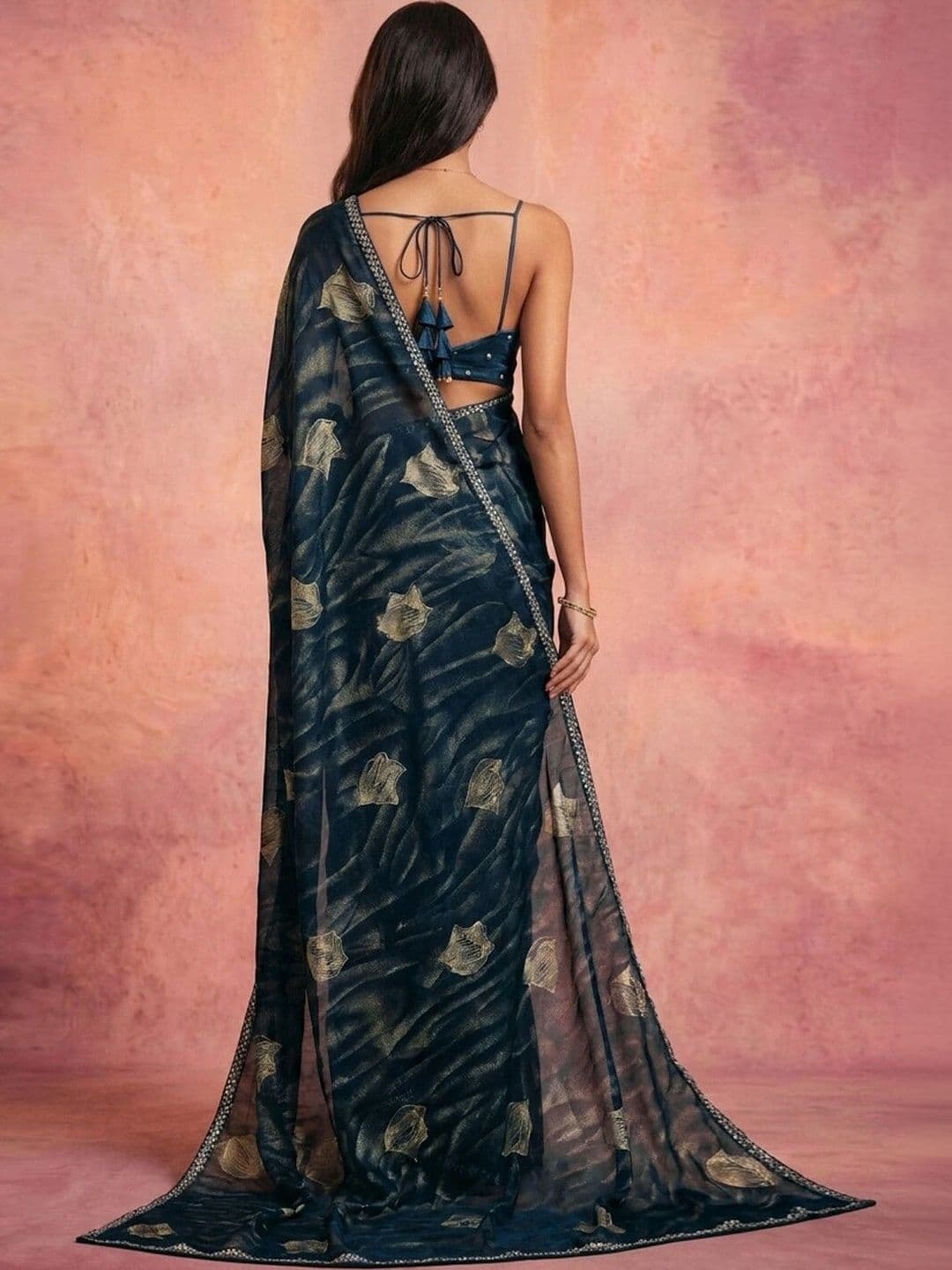 DRIP CHOWK Woven Design Zari Pure Georgette Saree thumbnail 3