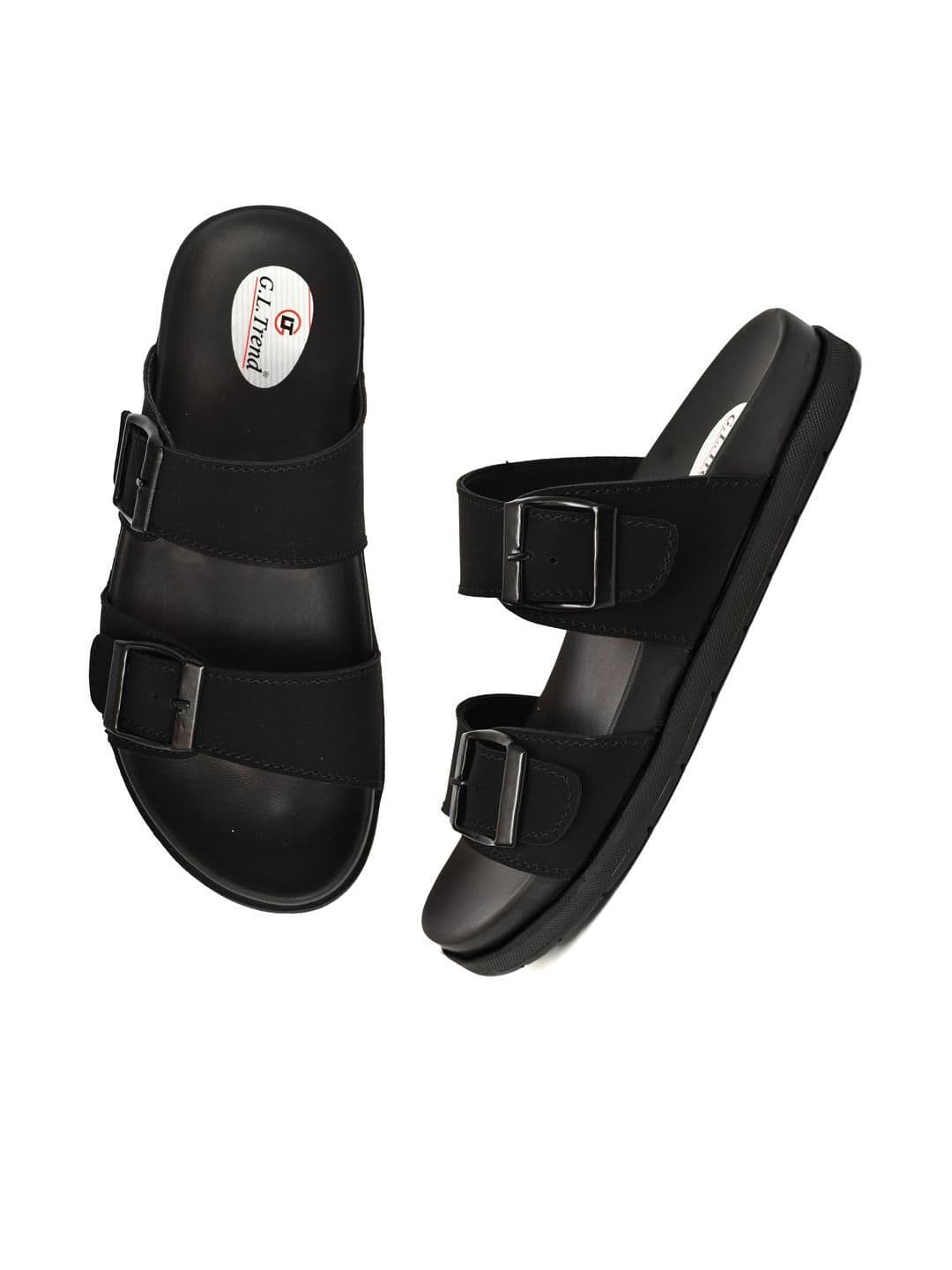 G L Trend Black Leather Sandals thumbnail 2