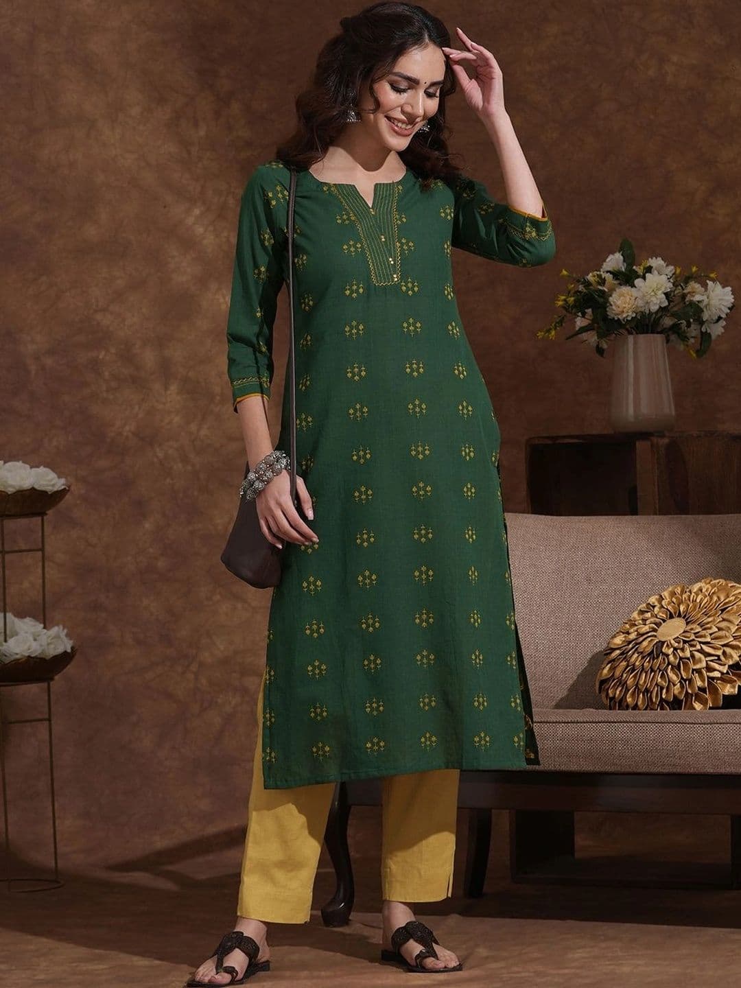 KAMI KUBI Women Ethnic Motifs Printed Thread Work Kurta thumbnail 5
