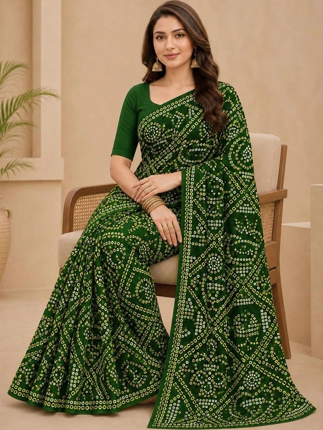 SAMANTHA Bandhani Poly Georgette Leheriya Saree thumbnail 2