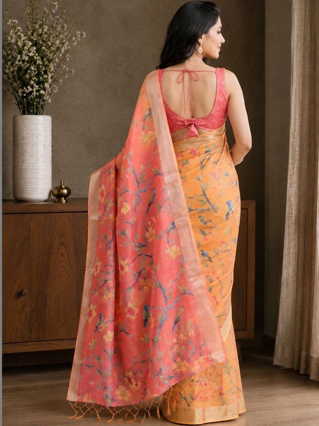 HERE&NOW Floral Linen Blend Bhagalpuri Saree thumbnail 3