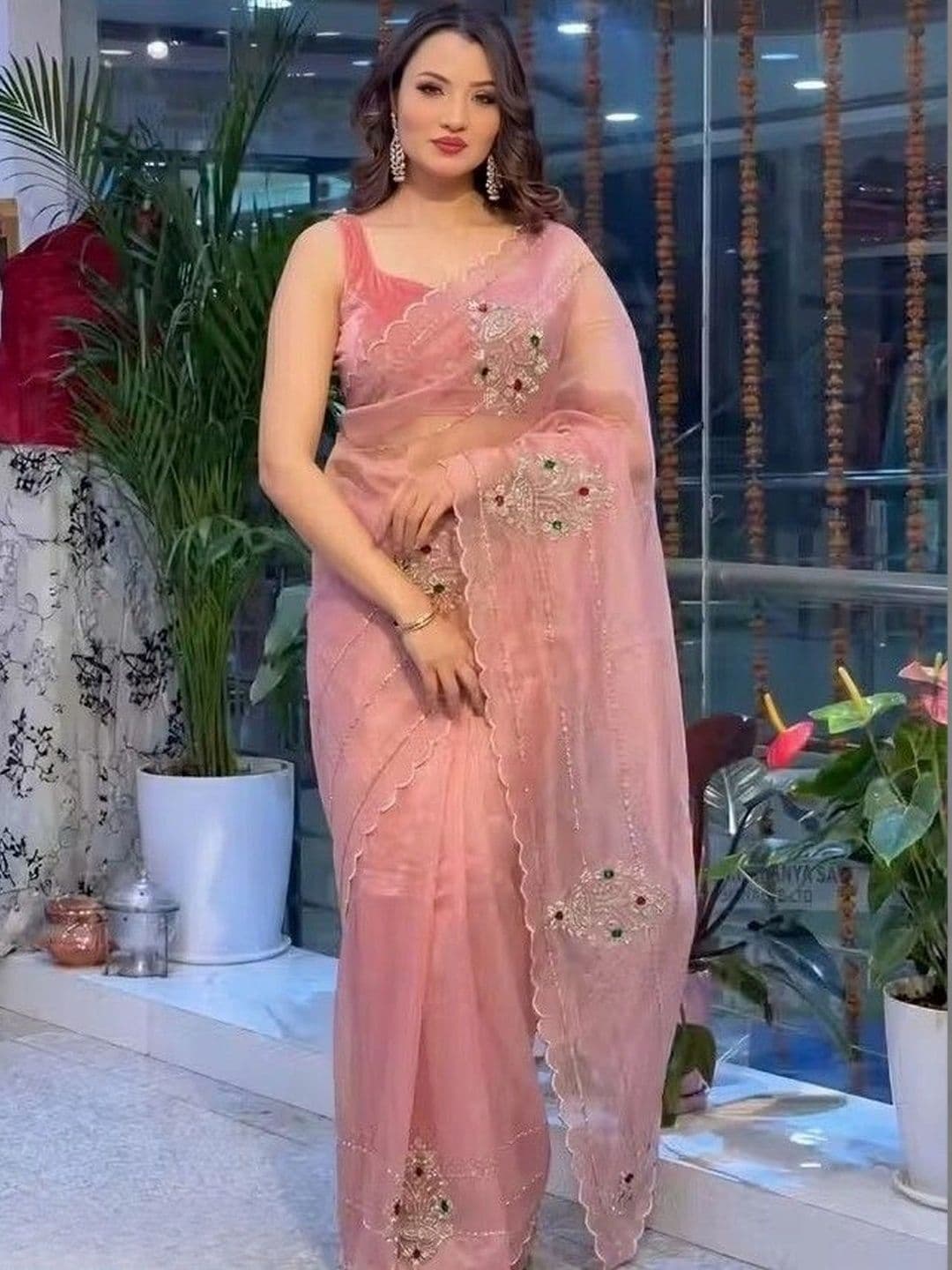RENBRIZA Embroidered Net Saree - view 1