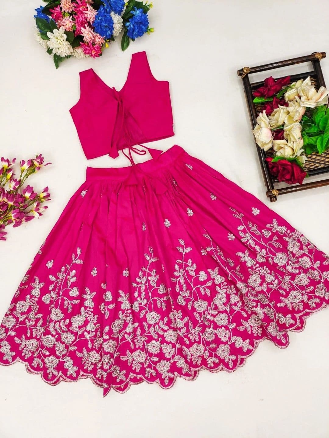 Sangria Girls Embroidered Thread Work Ready to Wear Lehenga & thumbnail 5